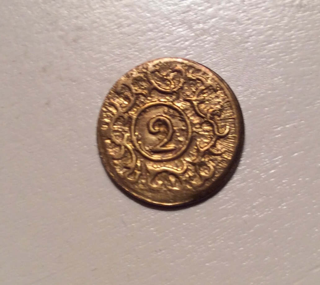 Small-Gold-Colored-Coin-With-A-2-On-It?-No-Clue-What-It-Is.